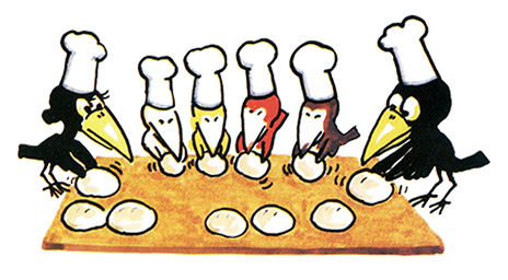 からす一家パンこね